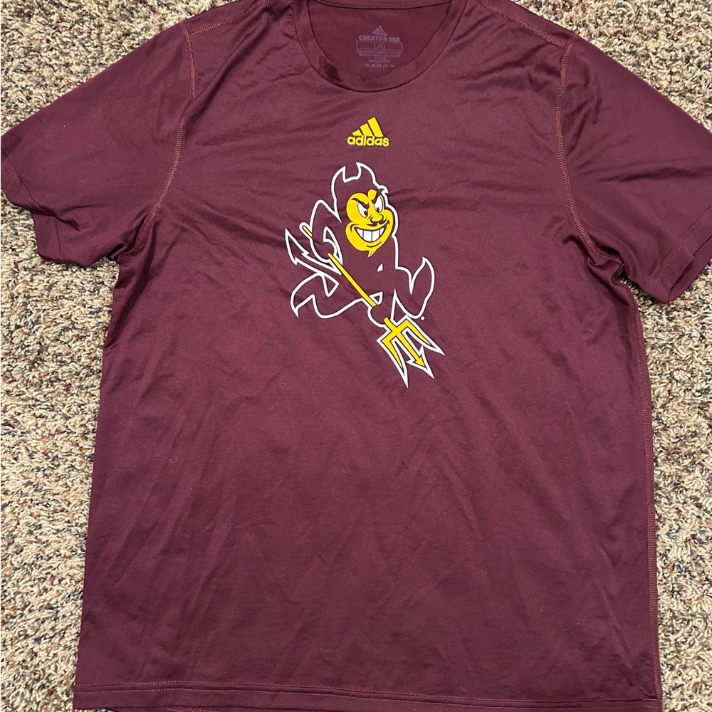 Arizona State University Adidas Burgundy Tee with Sun Devil High Bold Graphic